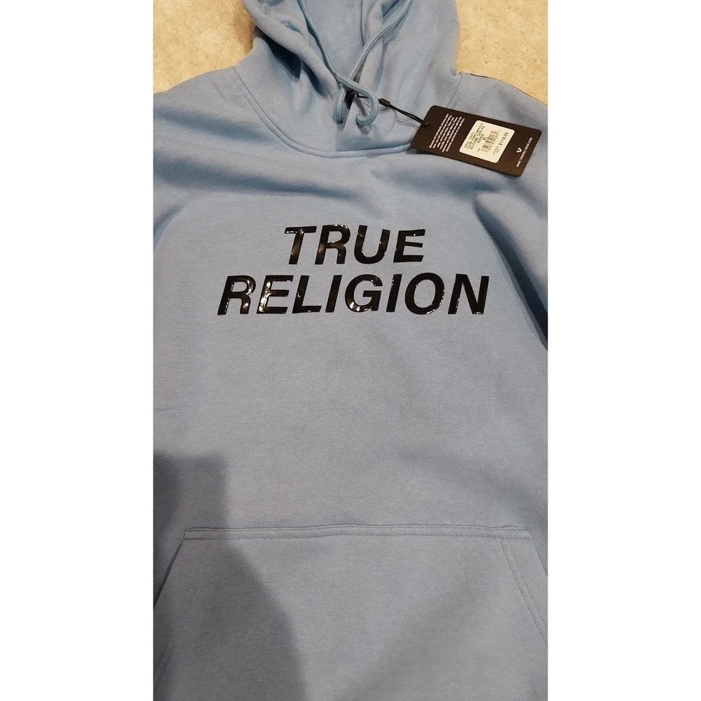 True‎ Religion Silicone Tape Hoodie Tape PO Cornflower Blue XL New w/ Tags